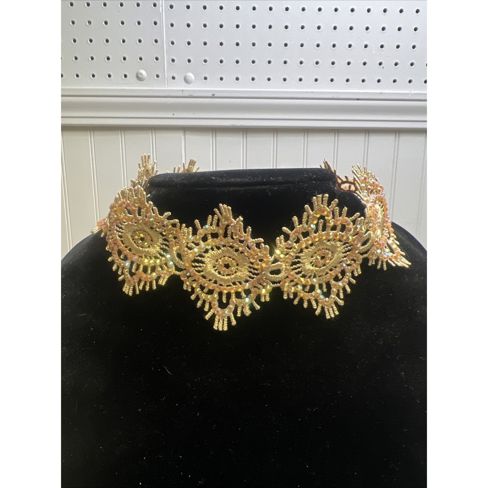 Amrita Singh Lace Faux Gems Choker Statement Necklace 12"-15"